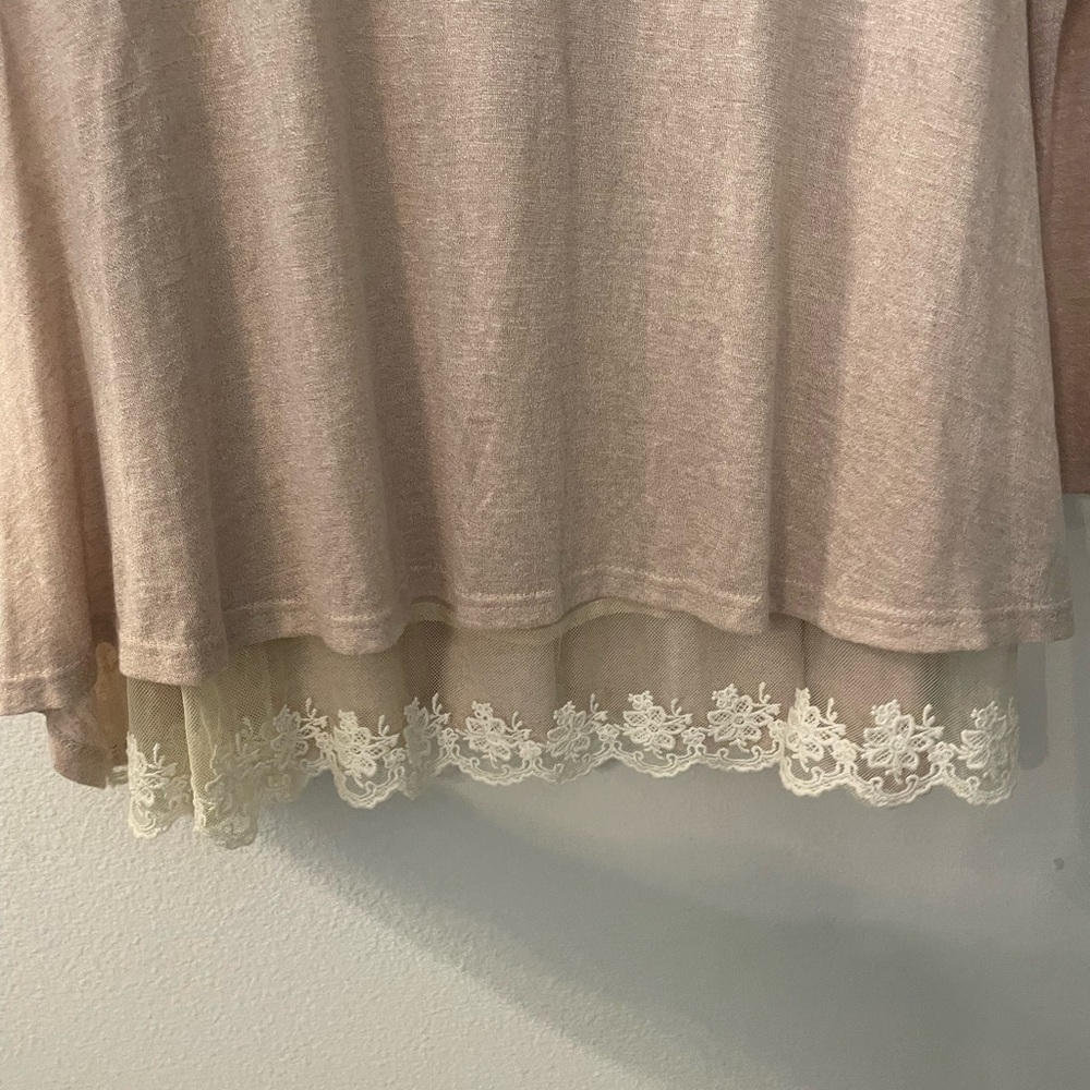 Umgee Neutral Cream Lace Trim Tunic Top Boho Cozy Layering Medium - Picture 5 of 8